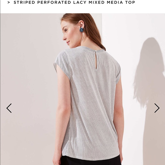 LOFT STRIPED PERFORATED LACY MIXED MEDIA TOP - Picture 2 of 4